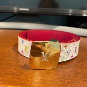 Louis Vuitton White Multicolor Monogram Canvas LV Cut Belt 80cm